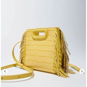 Maje mini embossed leather M bag cross body shoulder handbag yellow purse fringe